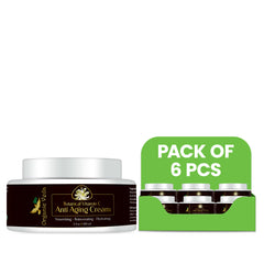 Six 3.4 oz jars of Organic Veda Anti-Aging Botanical Vitamin C Cream with natural botanical ingredients and smooth texture.