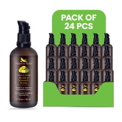 24 bottles of Organic Veda Lemon & Orange Botanical Vitamin C Serum, featuring fresh lemon and orange extracts in clear glass bottles.