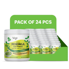 Vegs Moringa Leaf Powder in an 8oz pack, showing vibrant green powder in a resealable bag, ideal for smoothies and health supplements.