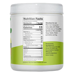 Vegs Moringa Leaf Powder in a clear jar, showing vibrant green powdered Moringa leaves on a white background.