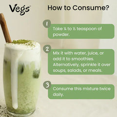Vegs Moringa Leaf Powder in a bag, showing fine green powder with a natural, vibrant green color and textured surface.