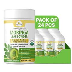 Organic Veda Organic Moringa Leaf Powder in a 4 oz package, showcasing vibrant green powdered Moringa leaves.
