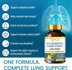 Organic Veda Mullein Quercetin Turmeric lung cleanse capsules, 60-count, featuring herbal supplement with vitamins for respiratory health.