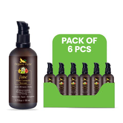 Set of six 50ml bottles of Organic Veda Raise Hair Growth Serum with dropper applicators for nourishing hair.