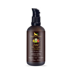 Organic Veda Raise Hair Growth Serum in a 50ml bottle, featuring the serum applicator and clear packaging with branding.
